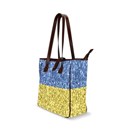 Blue yellow Ukraine flag glitter faux sparkles Classic Tote Bag (Model 1644)