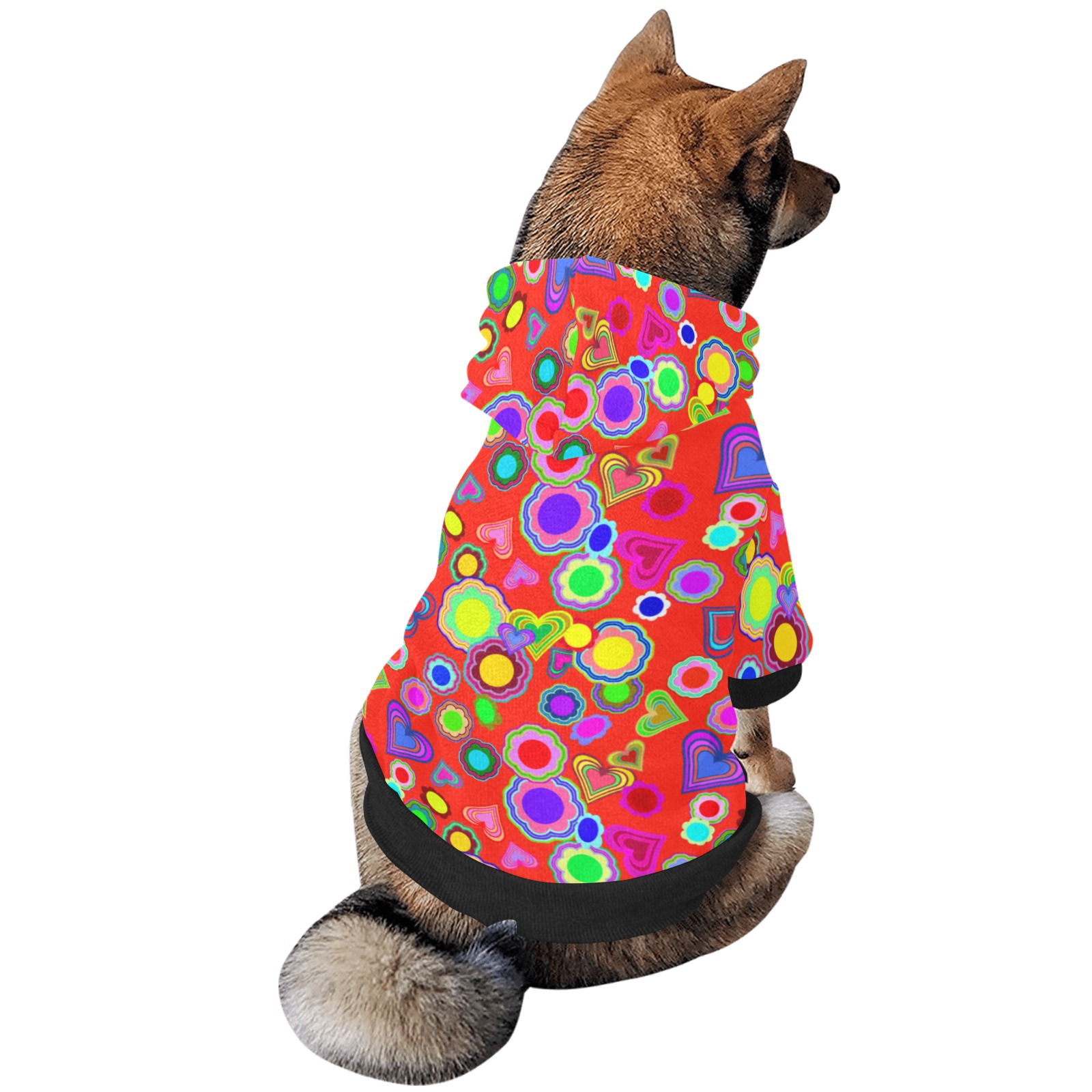 Groovy Hearts and Flowers Red Pet Dog Hoodie