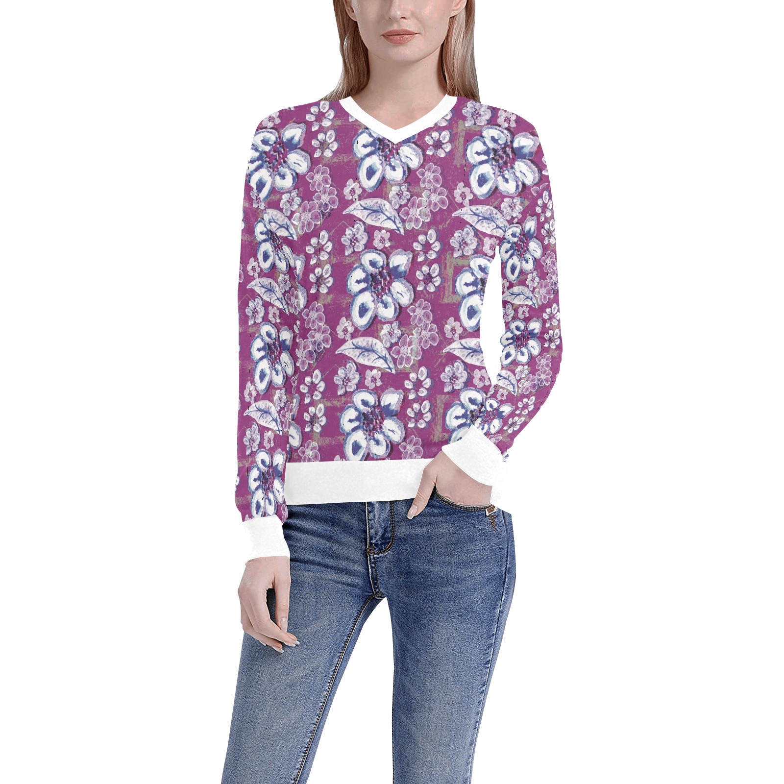 Soft Surrealistic Floral Women's All Over Print V-Neck Sweater (Model H48)