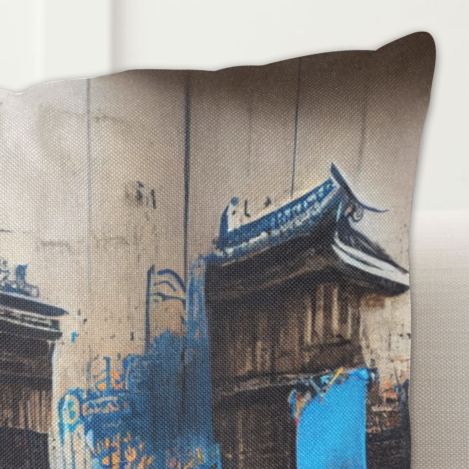 graffiti building's black and blue Linen Zippered Pillowcase 18"x18"(One Side&Pack of 2)