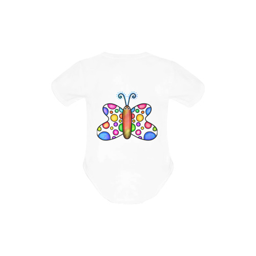 Spotty Watercolor Butterfly Doodle Cartoon Baby Powder Organic Short Sleeve One Piece (Model T28)
