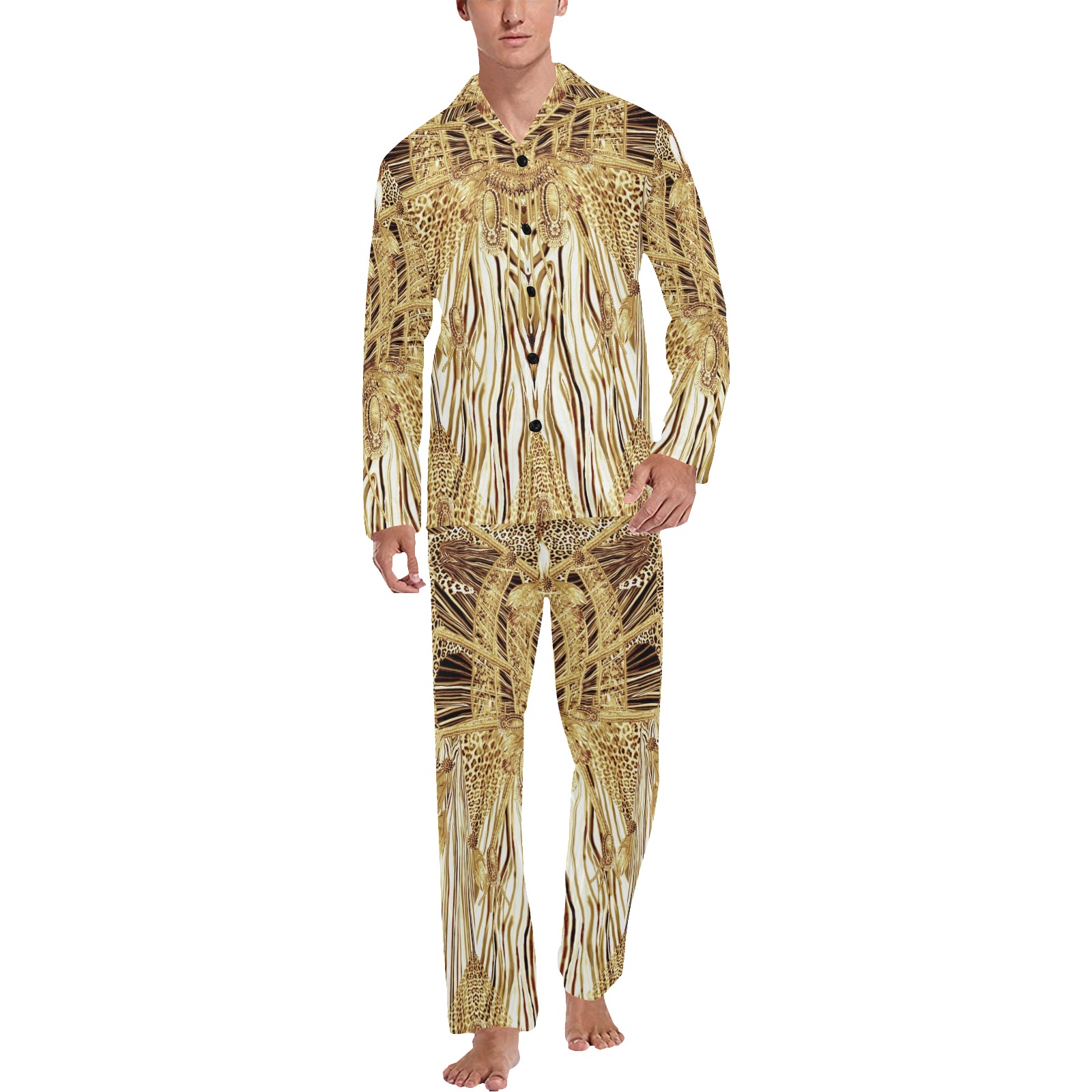 Crazy zebra gold Men's V-Neck Long Pajama Set