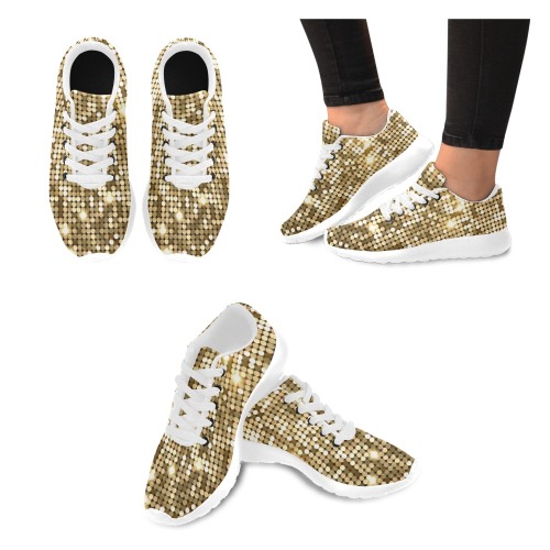 Golden Metallic Glitter Sparkles Sequins Men’s Running Shoes (Model 020)