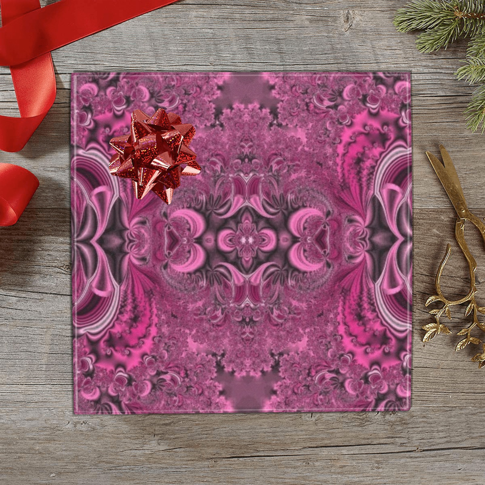 Pink Azalea Bushes Frost Fractal Gift Wrapping Paper 58"x 23" (2 Rolls)