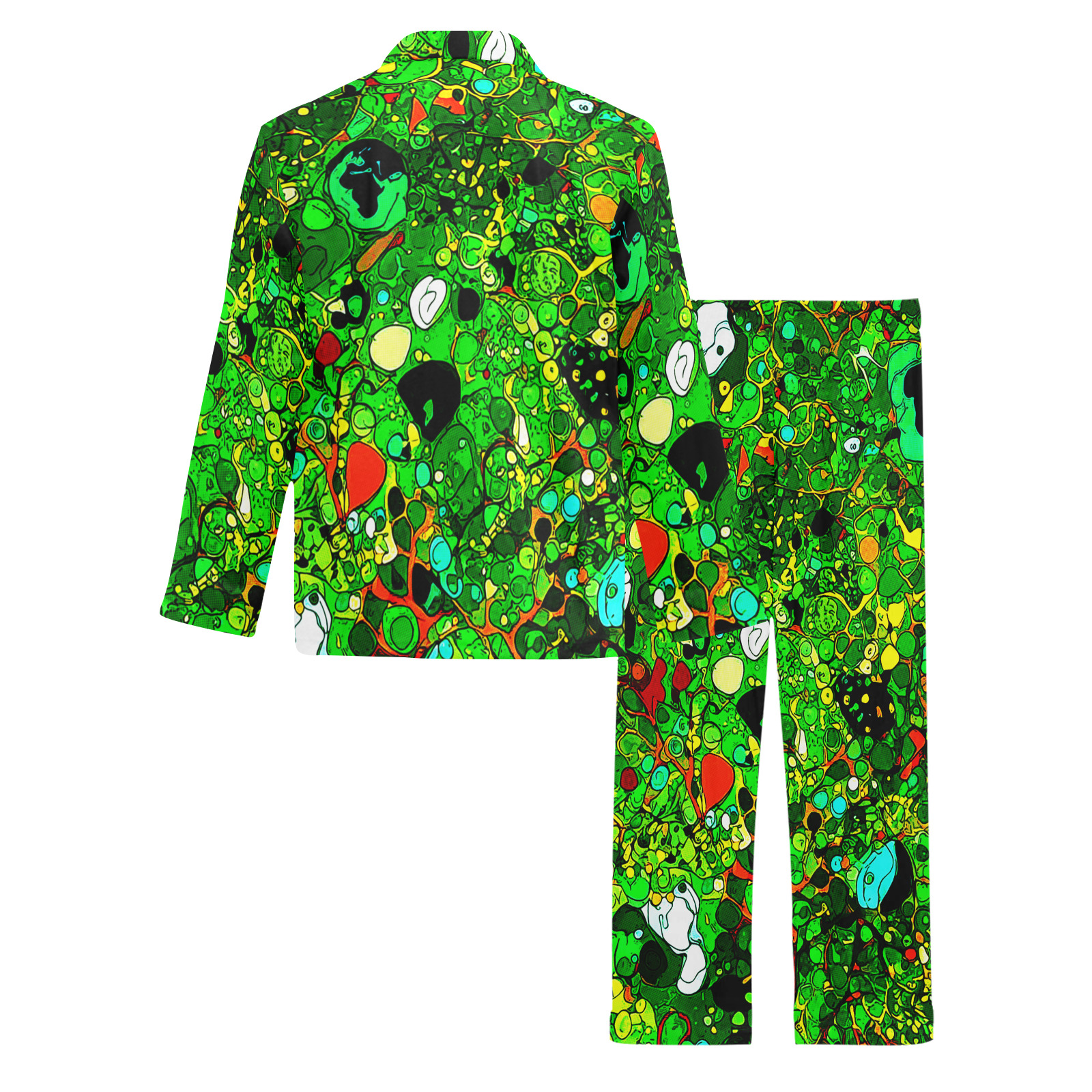 Green Abstract Art 409 Men's V-Neck Long Pajama Set