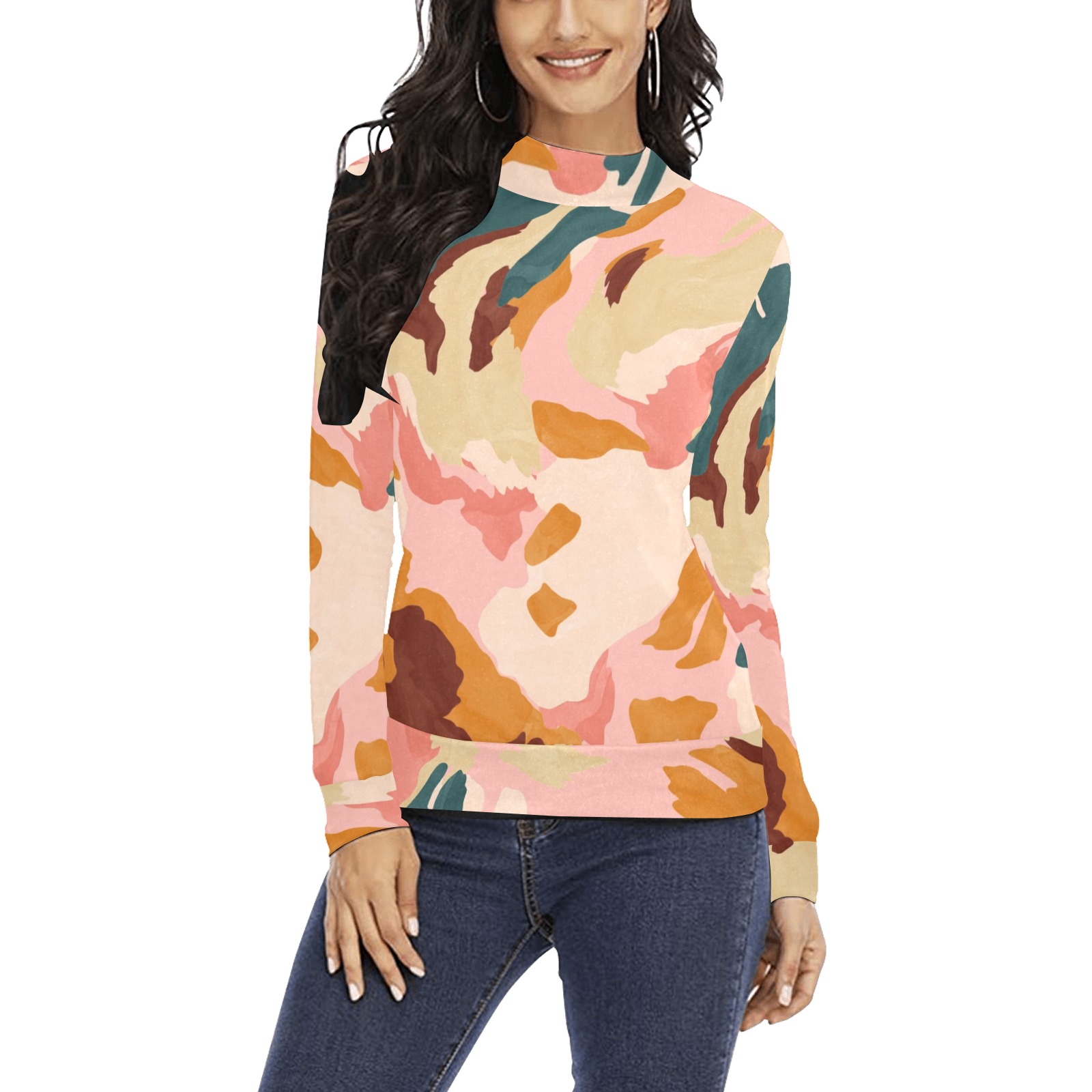 Desert colors in brush strokes Women's All Over Print Mock Neck Sweatshirt (Model H43)