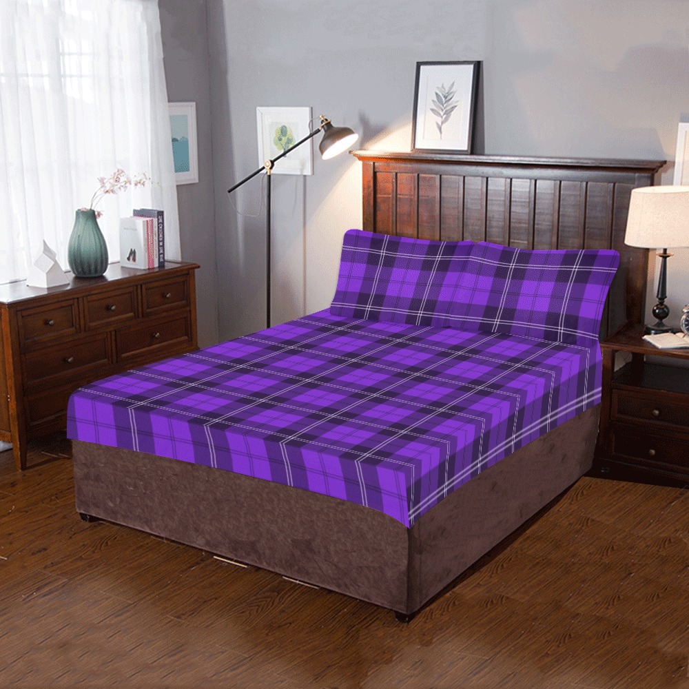 Purple and Black Plaid 3-Piece Bedding Set