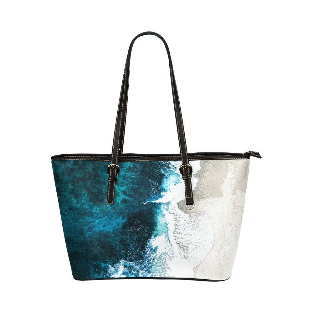 Ocean And Beach Leather Tote Bag/Small (Model 1651)