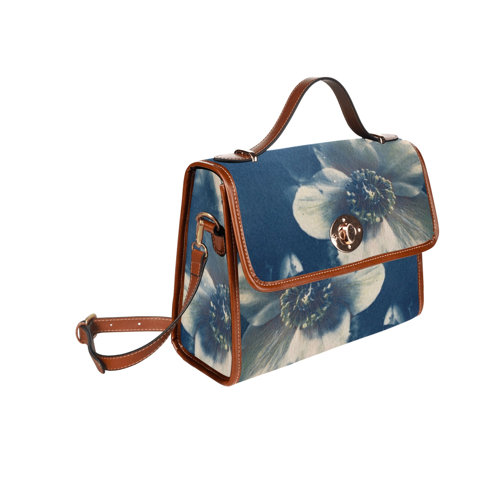 waterproof canvas bag with my cyanotypre design Waterproof Canvas Bag-Brown (All Over Print) (Model 1641)