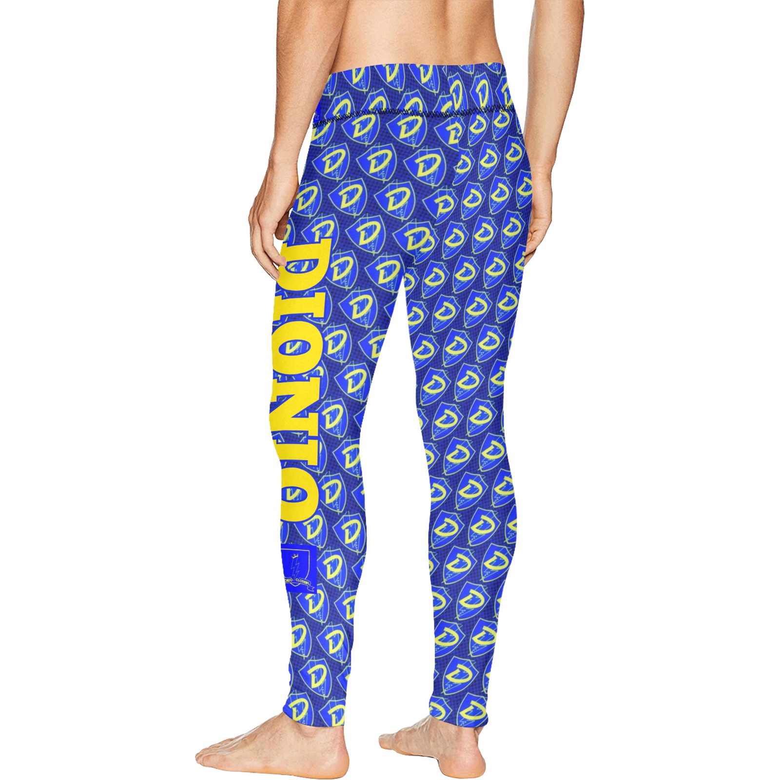 DIONIO Clothing - Men's D Shield Repeat Workout/Exercise Pants(Blue,Black & Yellow) Men's All Over Print Leggings (Model L38)