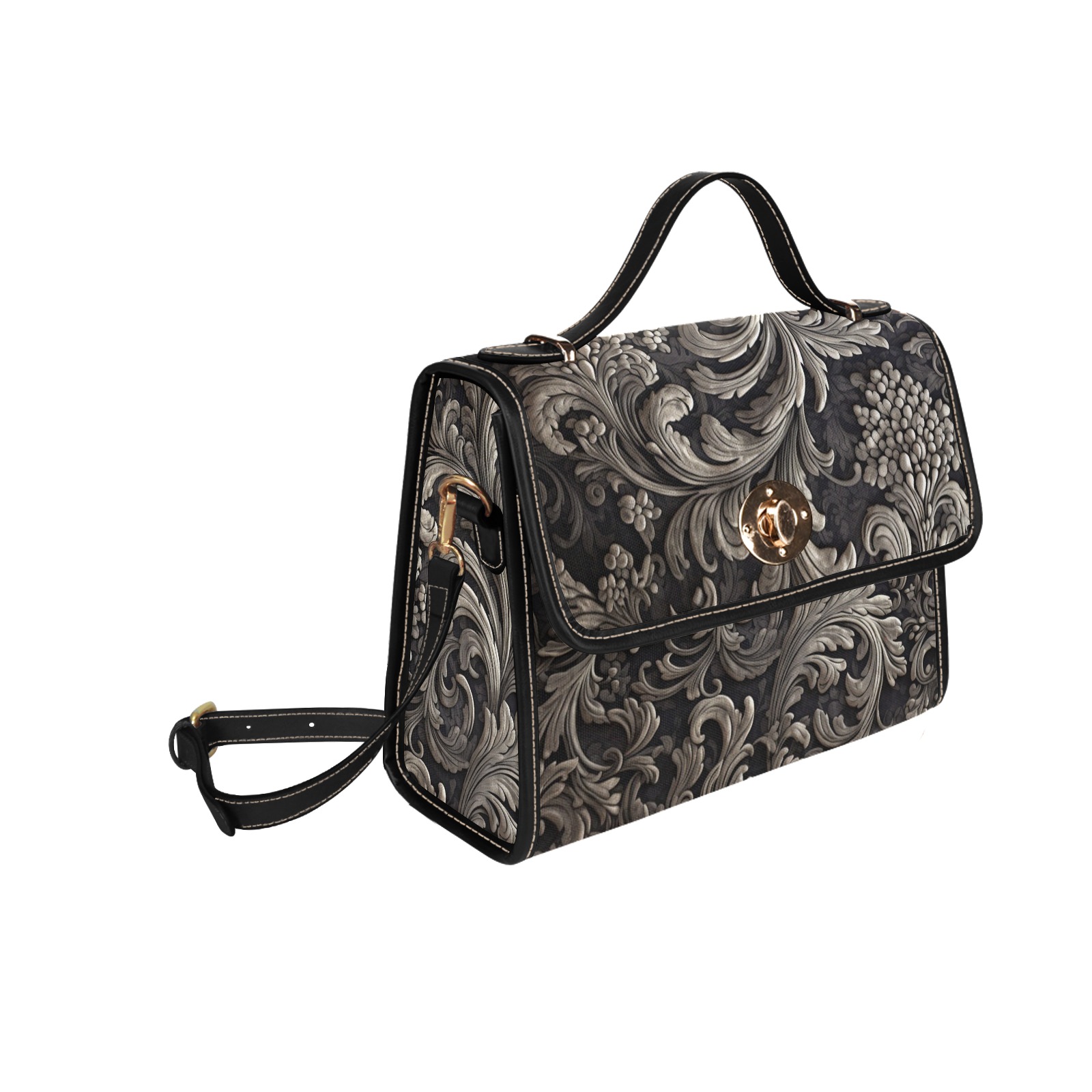 Baroque Victorian Gothic Satchel Handbag Waterproof Canvas Bag-Black (All Over Print) (Model 1641)
