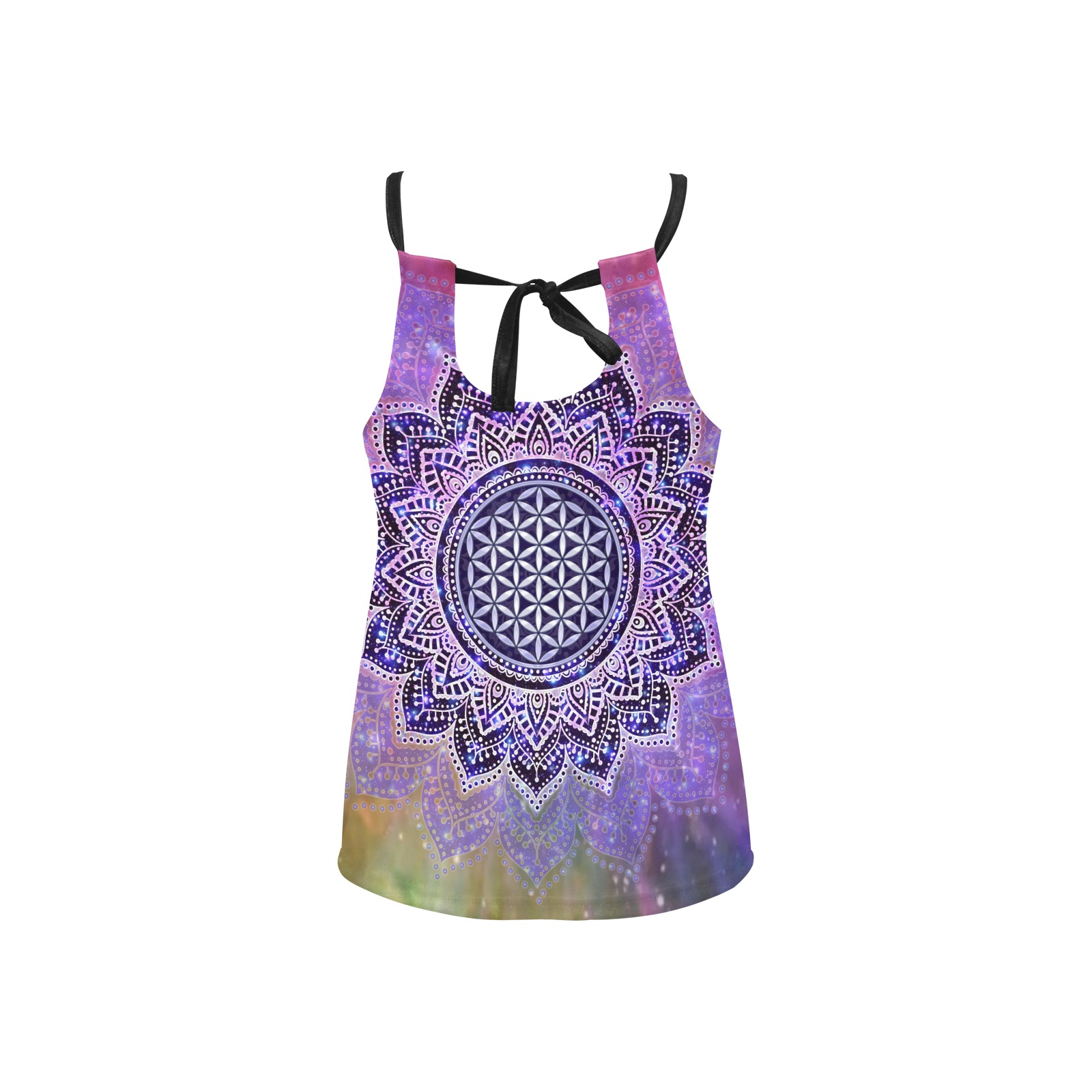 Flower Of Life Lotus Of India Galaxy Colored Loose Fit Halter Neck Top (Model T68)