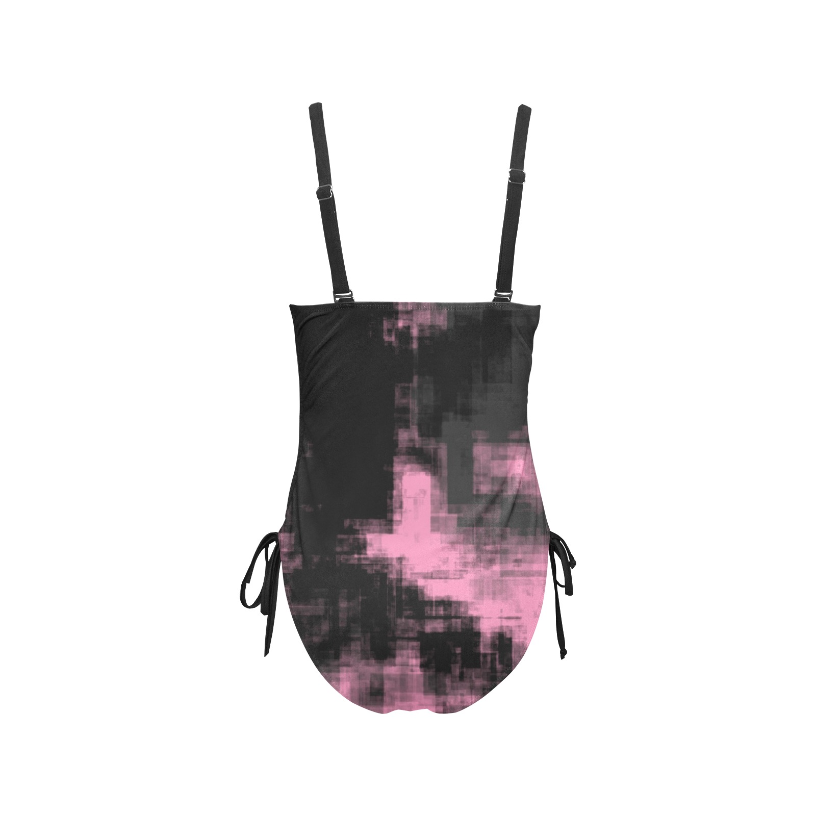 Pink Gray and Black Drawstring Side One-Piece Swimsuit (Model S14)