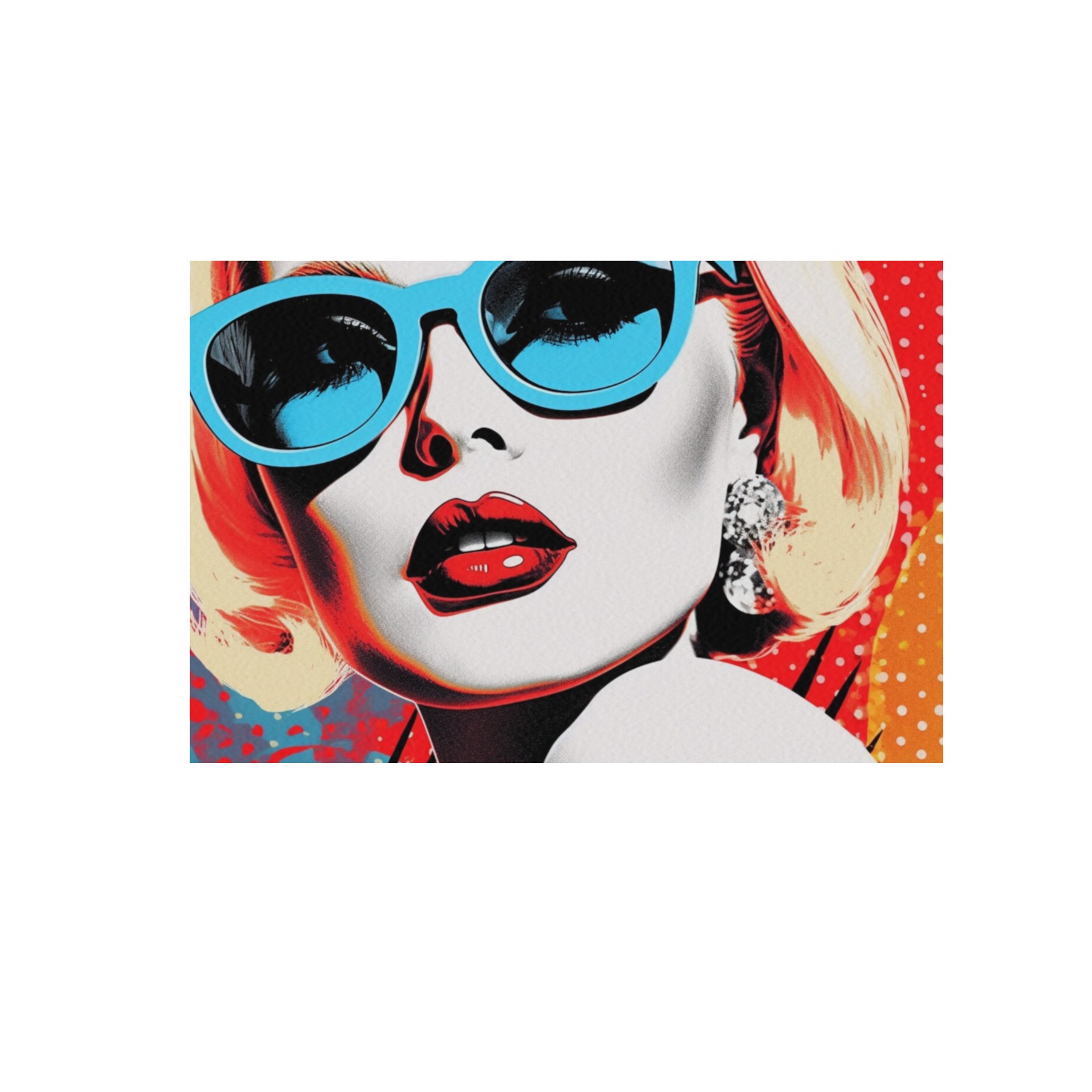 Diamond Jill Retro Kitch Lady in Sunglasses Vintage Miami Style Hollywood Glam Lady Pop Art Wall Art Frame Canvas Print 48"x32"