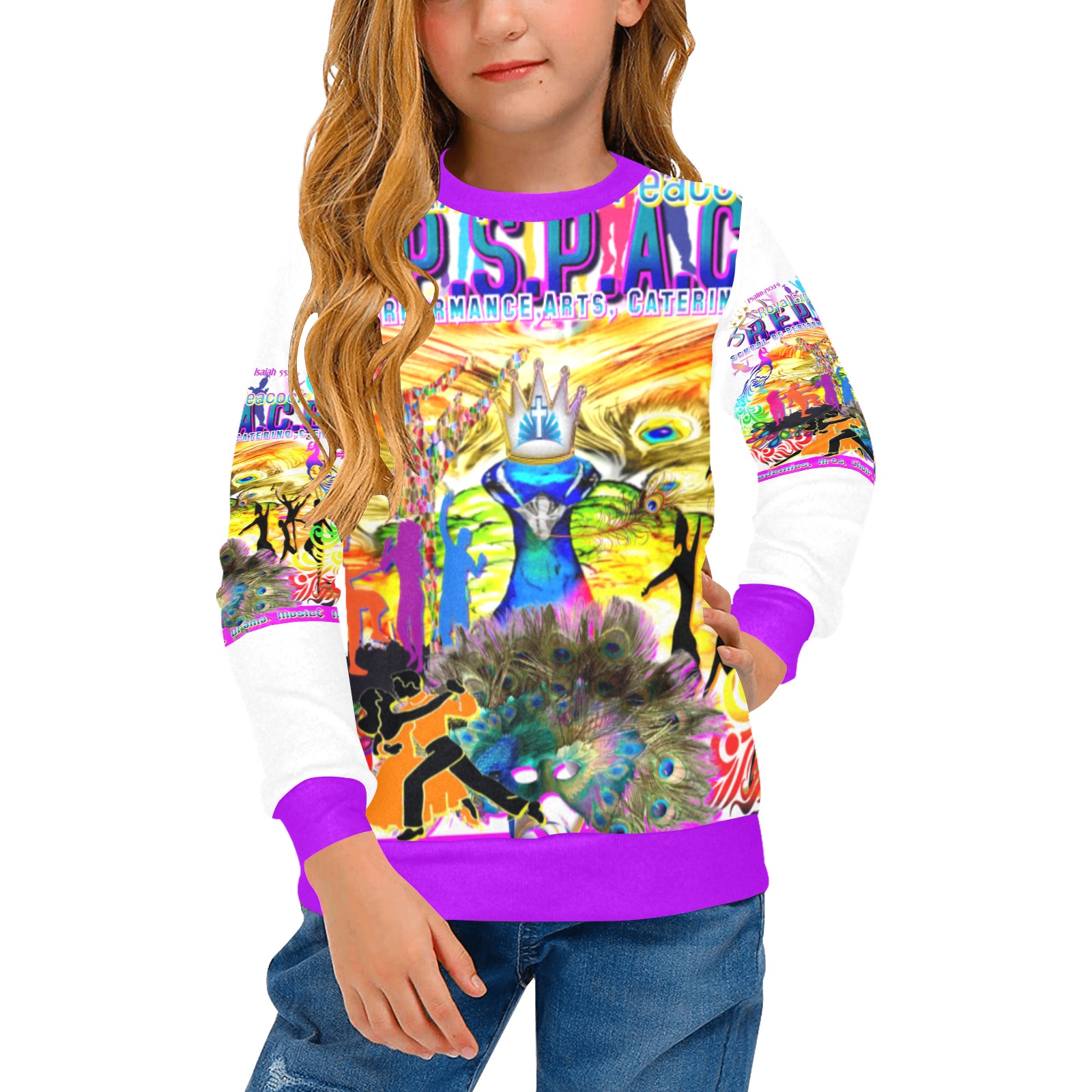 JNV REPSPACE COLORFUL Kid's purple long sleeve shirt(8) Girls' All Over Print Crew Neck Sweater (Model H49)