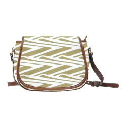 Bohemian geometrical white & beige Saddle Bag/Small (Model 1649) Full Customization