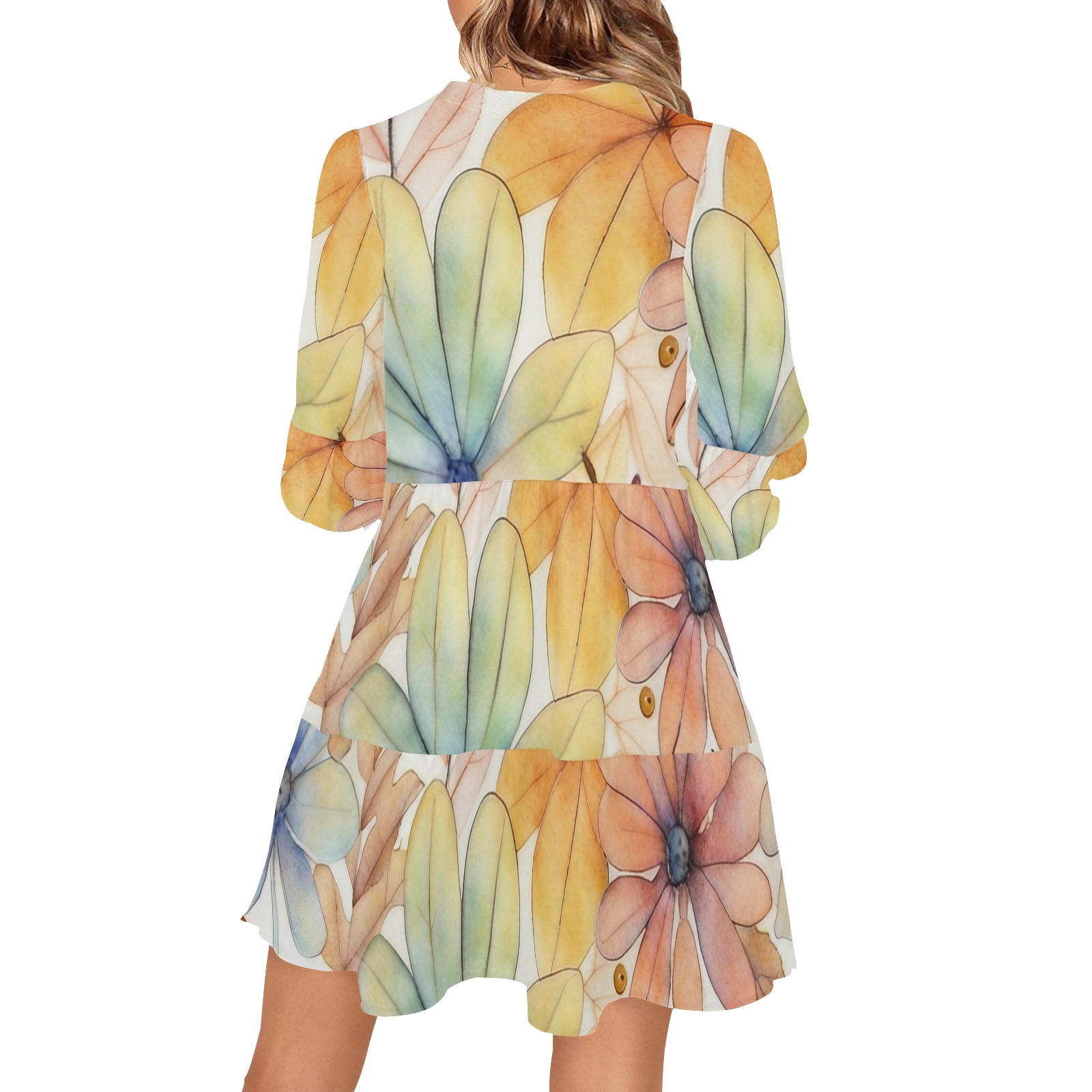 Watercolor Floral 2 V-Neck Loose Fit Dress (Model D62)