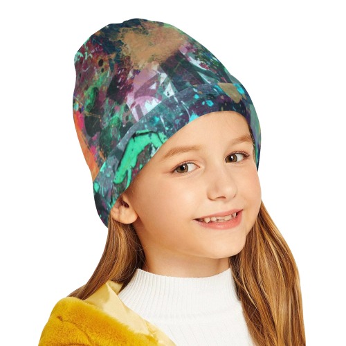 Graffiti and Paint Splatter All Over Print Beanie for Kids