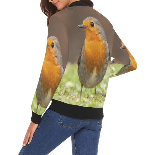Robin Collectable Fly All Over Print Bomber Jacket for Women (Model H19)