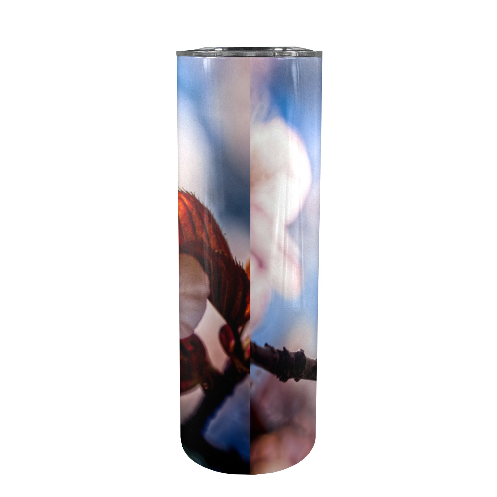 Sunlit sakura cherry flower in the tree shadow. 20oz Tall Skinny Tumbler with Lid and Straw