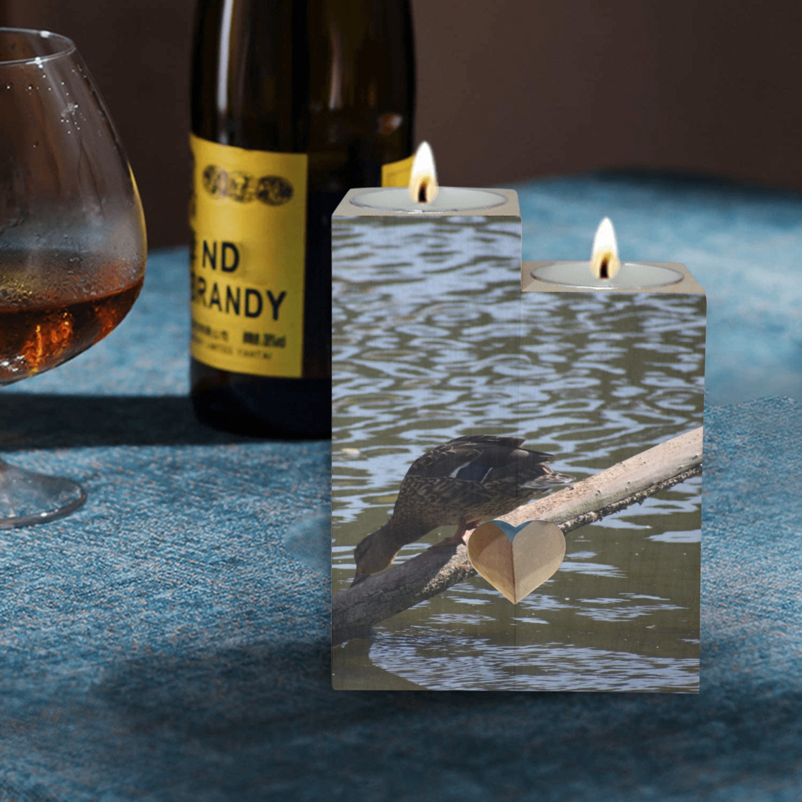 a thirsty duck Wooden Candle Holder (Without Candle)