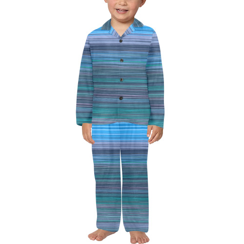 Abstract Blue Horizontal Stripes Little Boys' V-Neck Long Pajama Set (Sets 02)