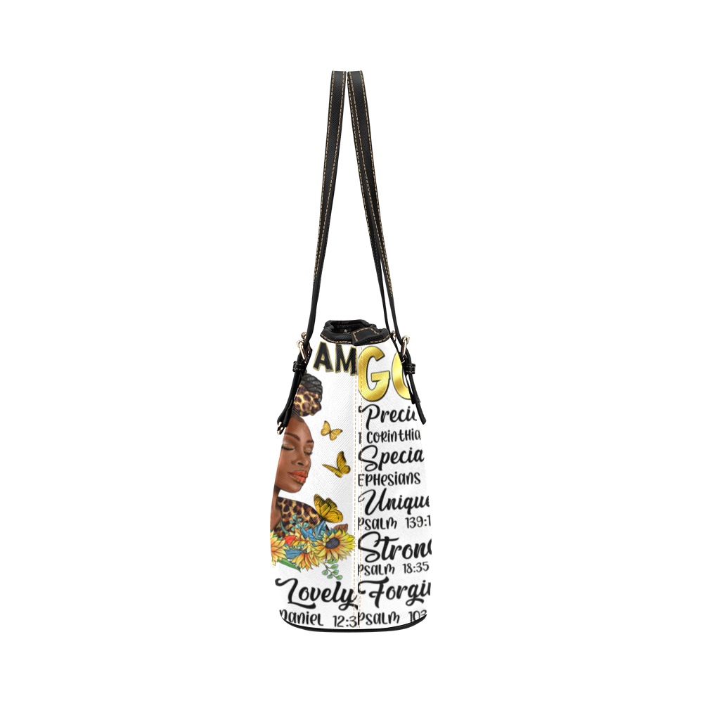 God Says I am Leather Tote Bag/Large (Model 1651)