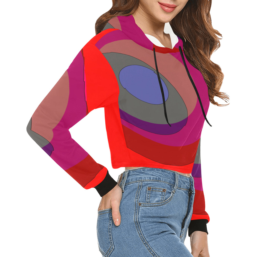 Red Abstract 714 All Over Print Crop Hoodie for Women (Model H22)