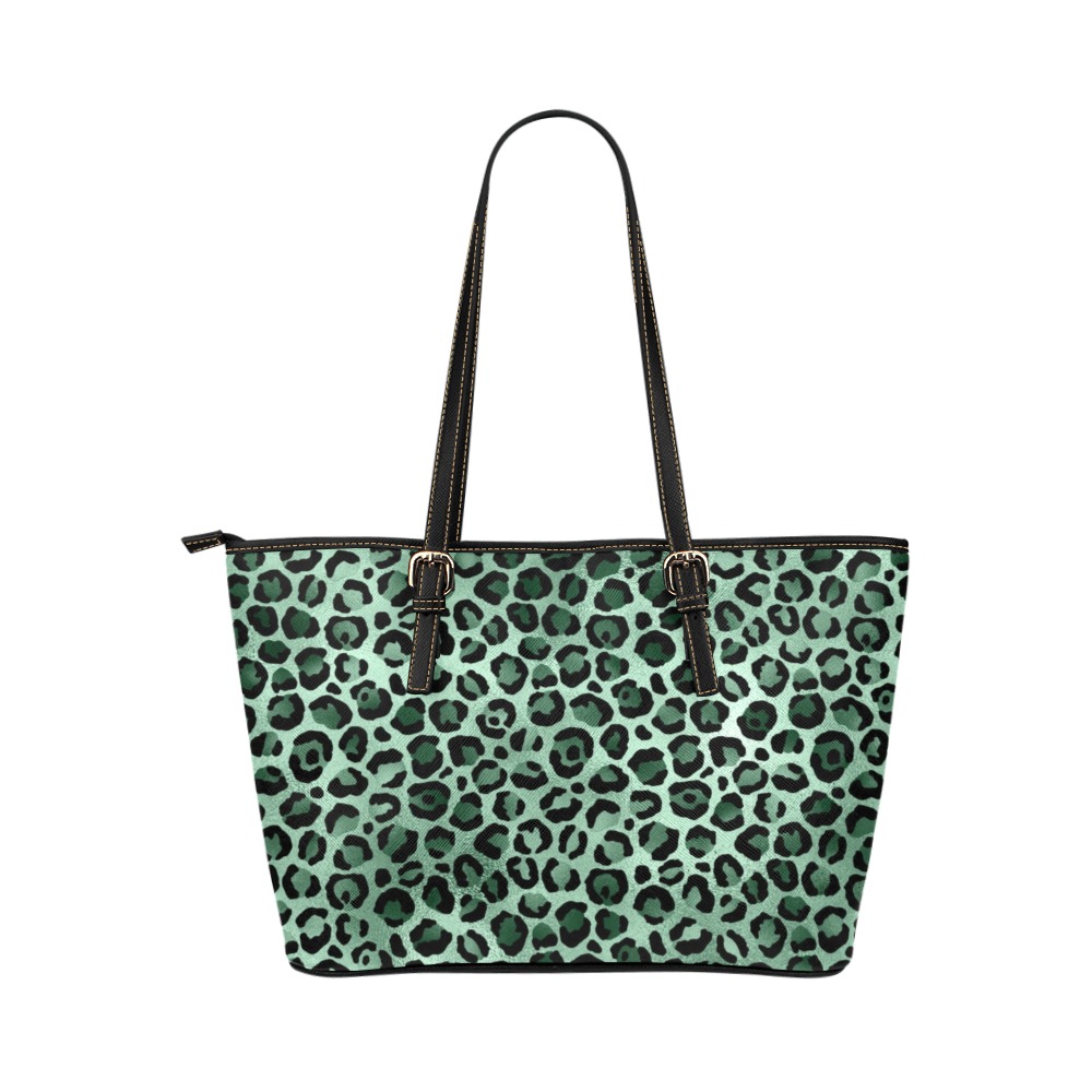 Emerald and Gold Cheetah Print Leather Tote Bag/Large (Model 1651)