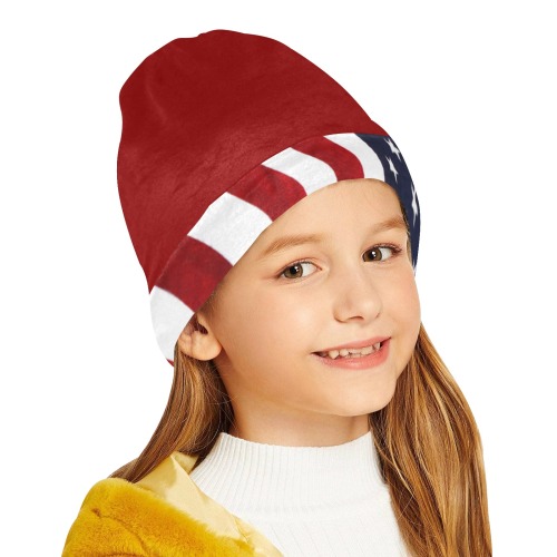 Patriotic USA Flag / Red All Over Print Beanie for Kids