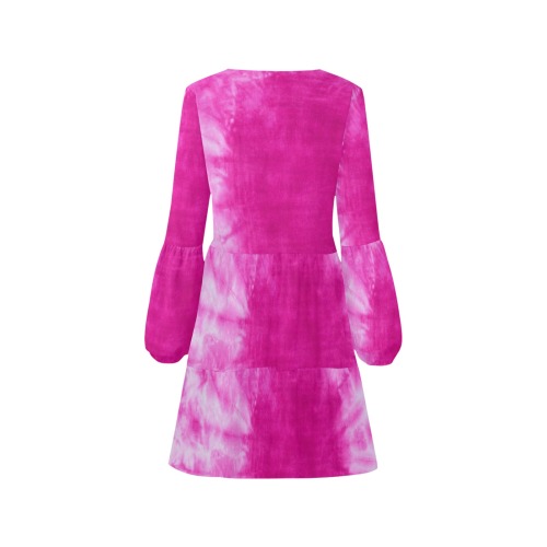 Pink Tie Dye V-Neck Loose Fit Dress (Model D62)