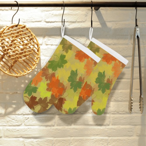 Autumn Leaves / Fall Leaves Linen Oven Mitt (Two Pieces)