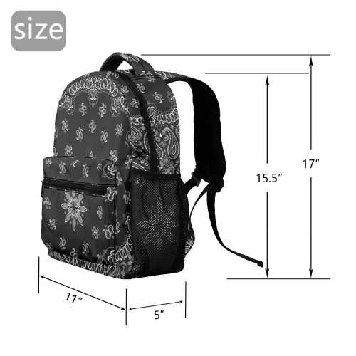 Bandanna Pattern Black White 17-inch Casual Backpack