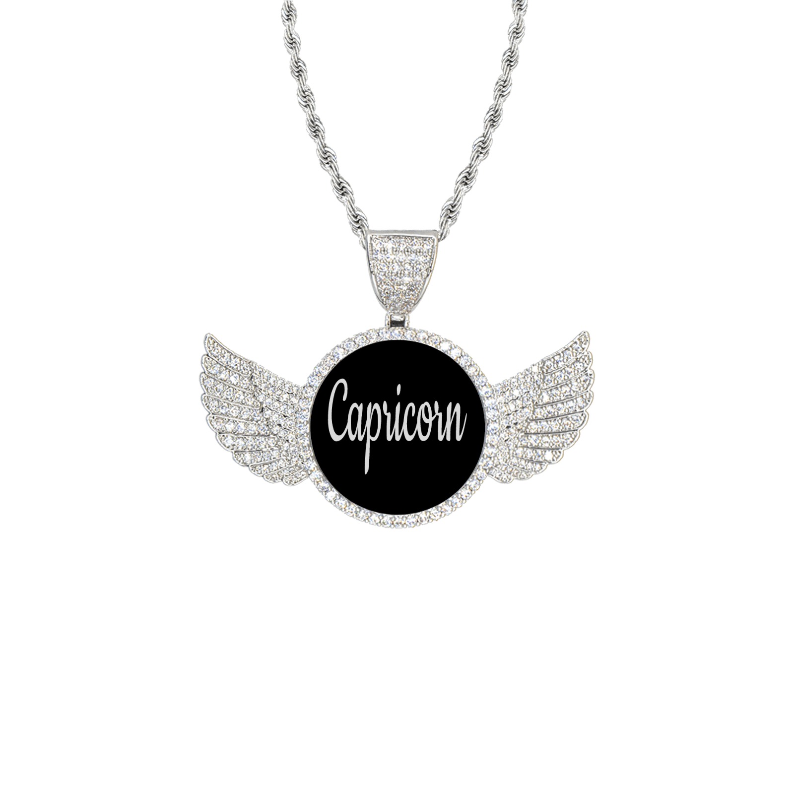 bb thhhuu Wings Silver Photo Pendant with Rope Chain