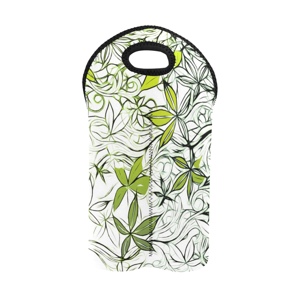 Green Foliage on white 2-Bottle Neoprene Wine Bag