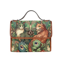 Art Deco Cats Satchel Handbag Waterproof Canvas Bag-Brown (All Over Print) (Model 1641)