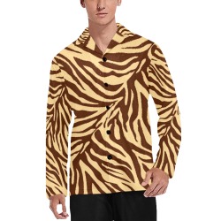 zebra 2 retro animal print in brown and cream Men's V-Neck Long Pajama Top