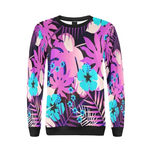 GROOVY FUNK THING FLORAL PURPLE All Over Print Crewneck Sweatshirt for Women (Model H18)