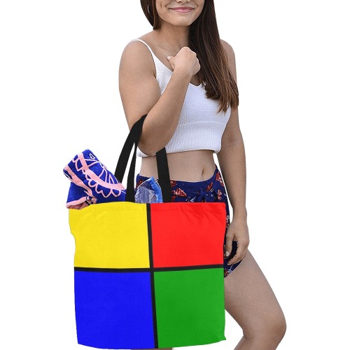 Yellow, Red, Blue and Green Squares All Over Print Canvas Tote Bag/Large (Model 1699)