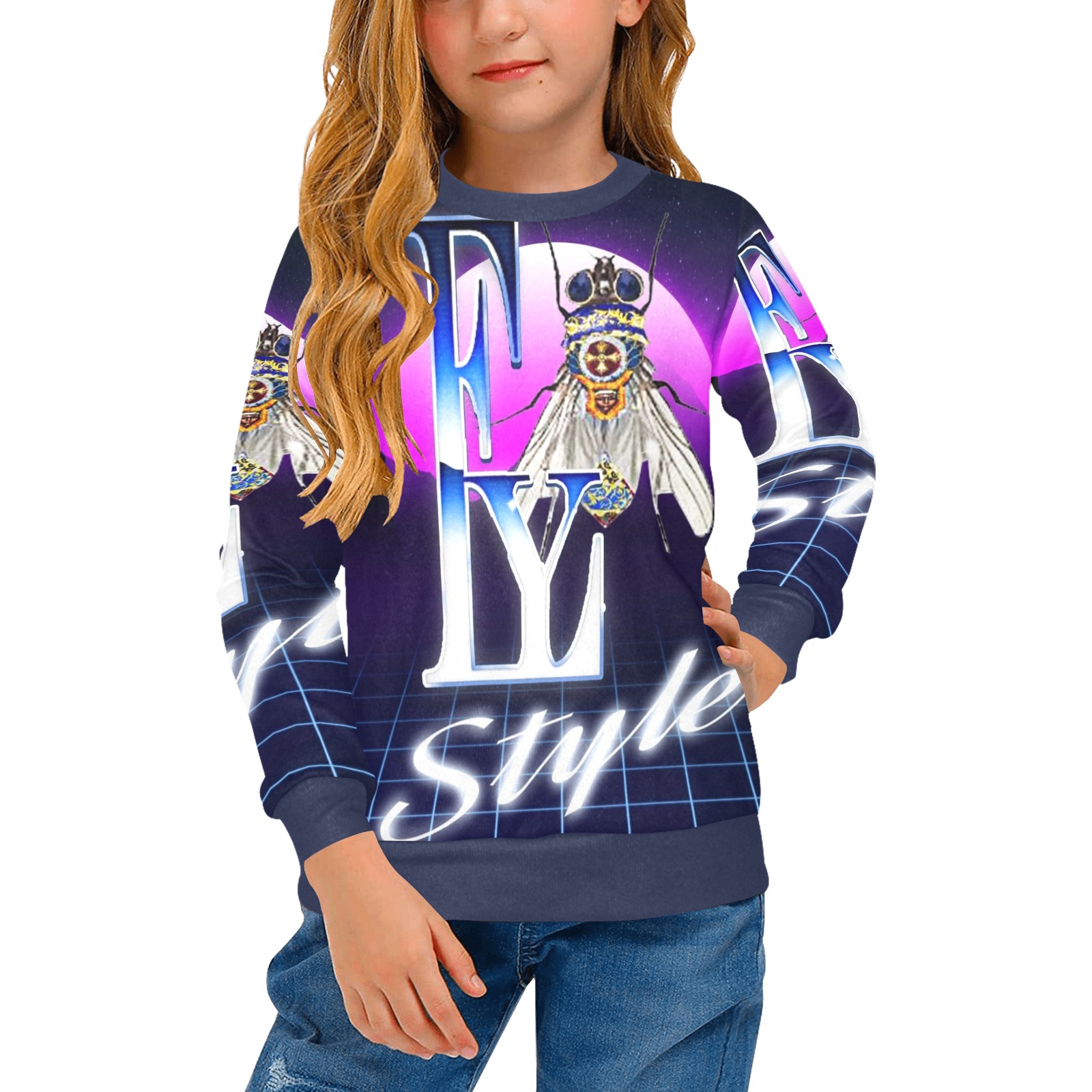 Winter Fly Girls' All Over Print Crew Neck Sweater (Model H49)