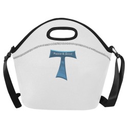 Franciscan Tau Cross Peace and Good  Blue Metallic Neoprene Lunch Bag/Large (Model 1669)