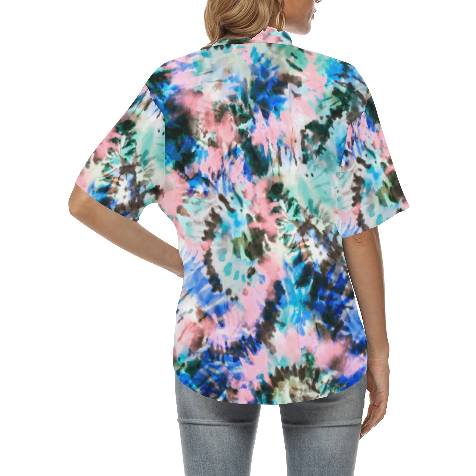 Sea Tie Dye 34W All Over Print Hawaiian Shirt for Women (Model T58)