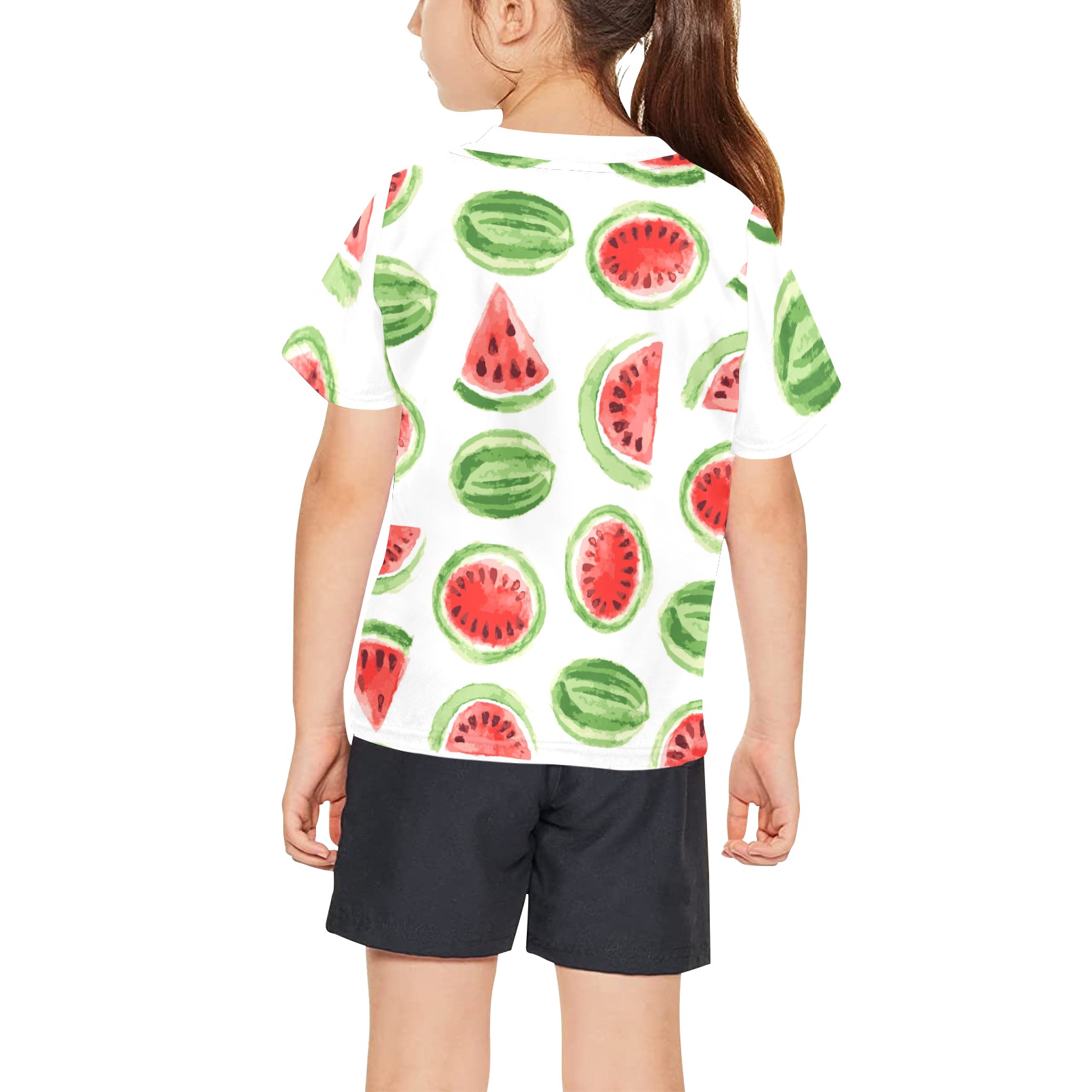 Watercolor watermelon pattern shirt Big Girls' All Over Print Crew Neck T-Shirt (Model T40-2)