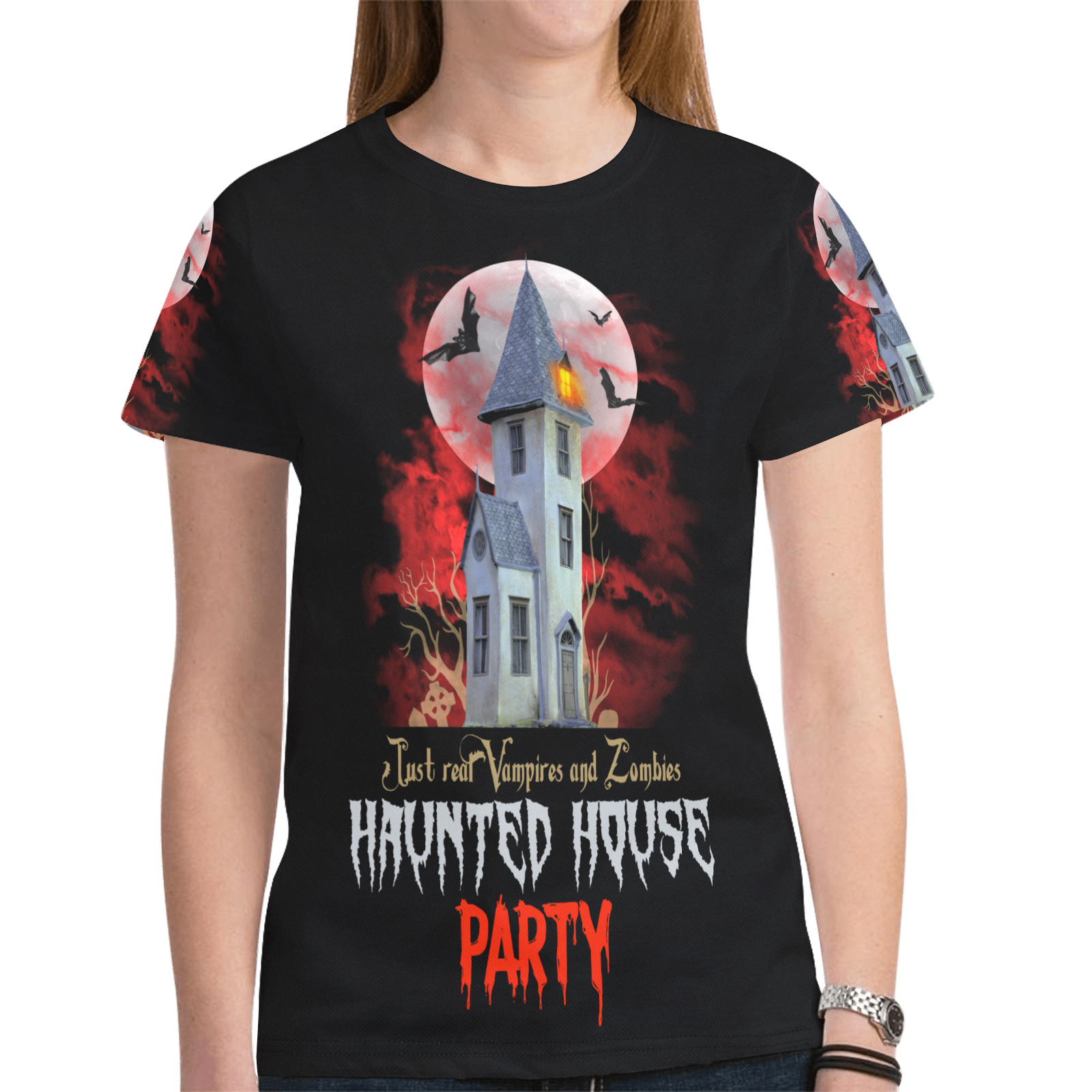 The HAUNTED HOUSE New All Over Print T-shirt for Women (Model T45)