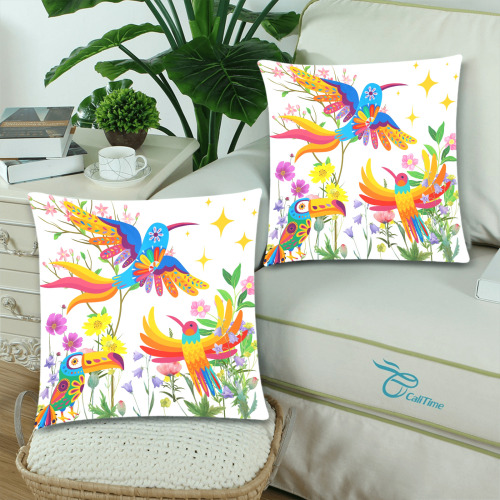 Birds of Paradise Design Custom Zippered Pillow Cases 18"x 18" (Twin Sides) (Set of 2)