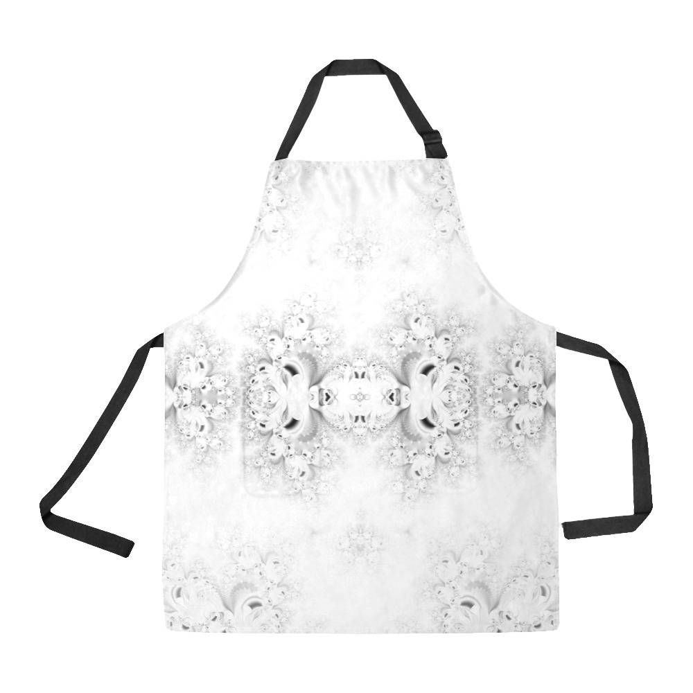 Snowy Winter White Frost Fractal All Over Print Apron
