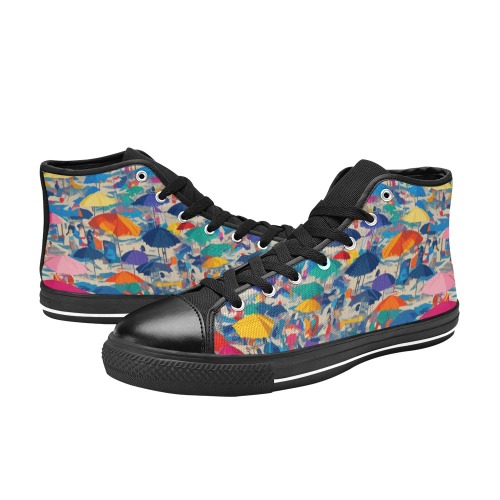 Abstract beach fantasy with colorful umbrellas. Women's Classic High Top Canvas Shoes (Model 017)