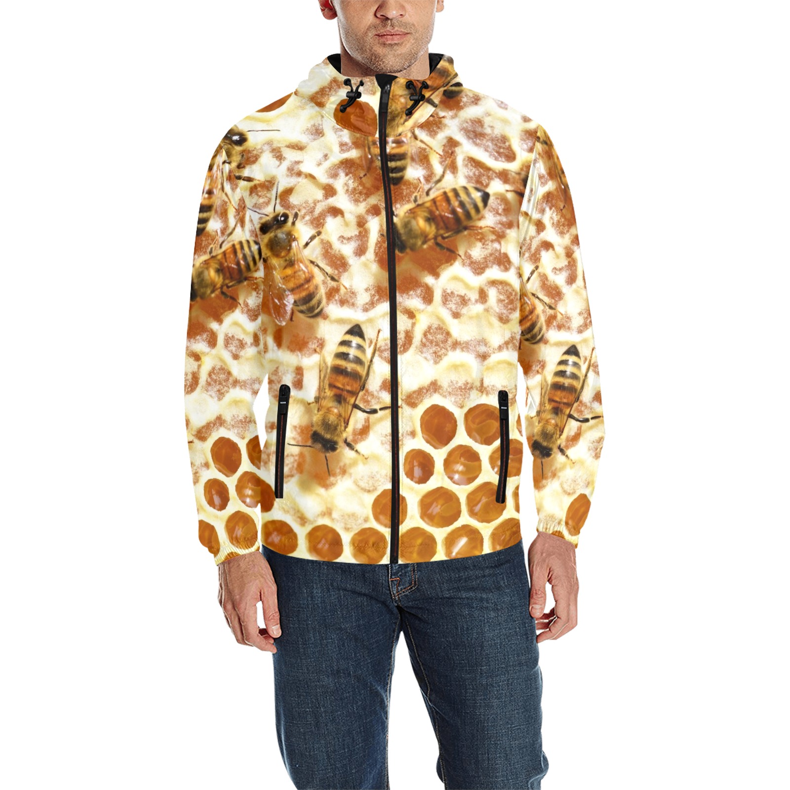 HONEY BEES 2 All Over Print Quilted Windbreaker for Men (Model H35)