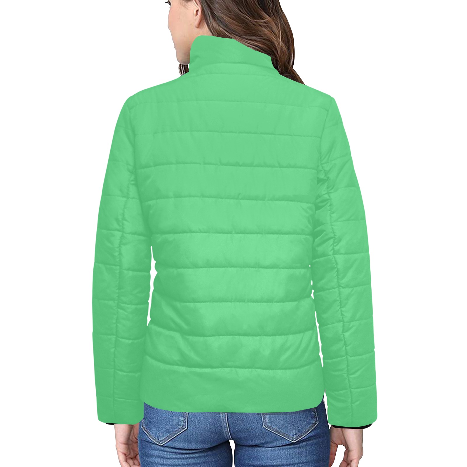 color Paris green Women's Stand Collar Padded Jacket (Model H41)