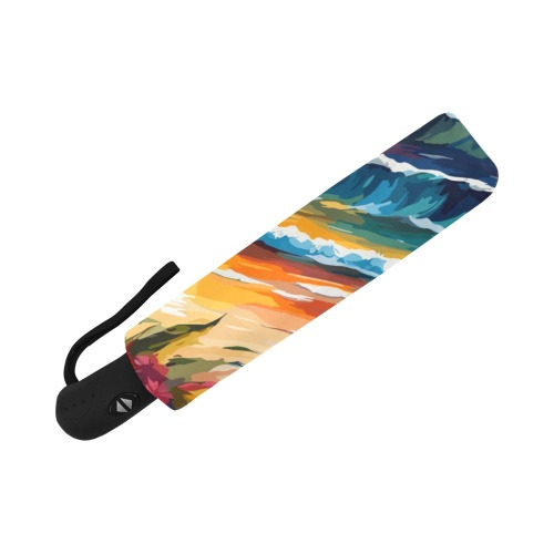 Ocean waves, beach sand, colorful flowers, sunset. Anti-UV Auto-Foldable Umbrella (U09)